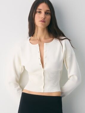 NEW Wilfred Golightly Snatched Cardigan S Light Birch Cream Minimalist Neutral